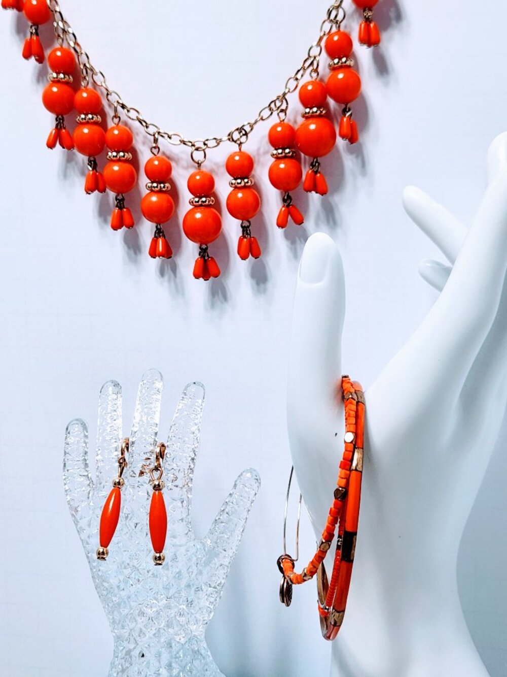 Vibrant Orange Beaded Jewelry Set - Picture 2 of 8